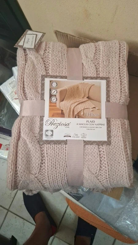 Plaid a maglia con nappine Moana – Preziosa Home 130×160