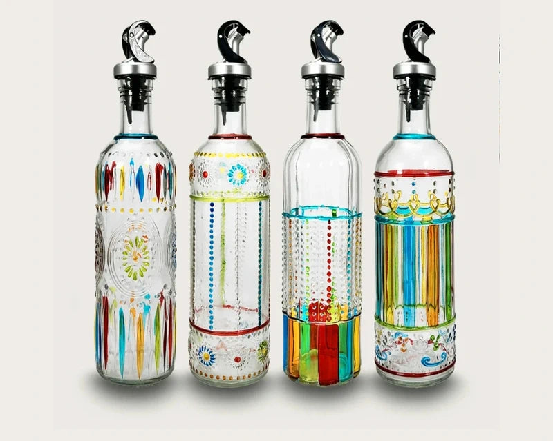 Oliera in vetro decorata con dosatore 500 ml