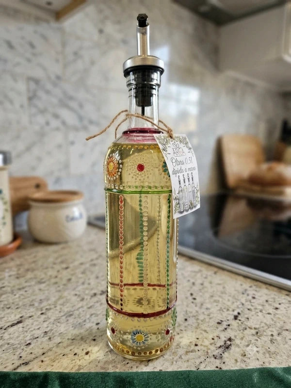 Oliera in vetro decorata con dosatore 500 ml