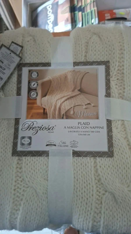 Plaid a maglia con nappine Moana – Preziosa Home 130×160