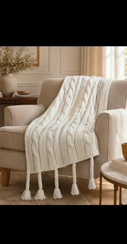 Plaid a maglia con nappine Moana – Preziosa Home 130×160