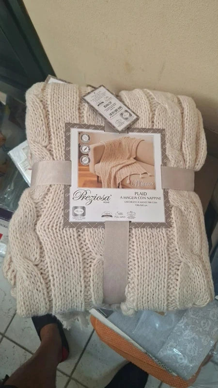 Plaid a maglia con nappine Moana – Preziosa Home 130×160