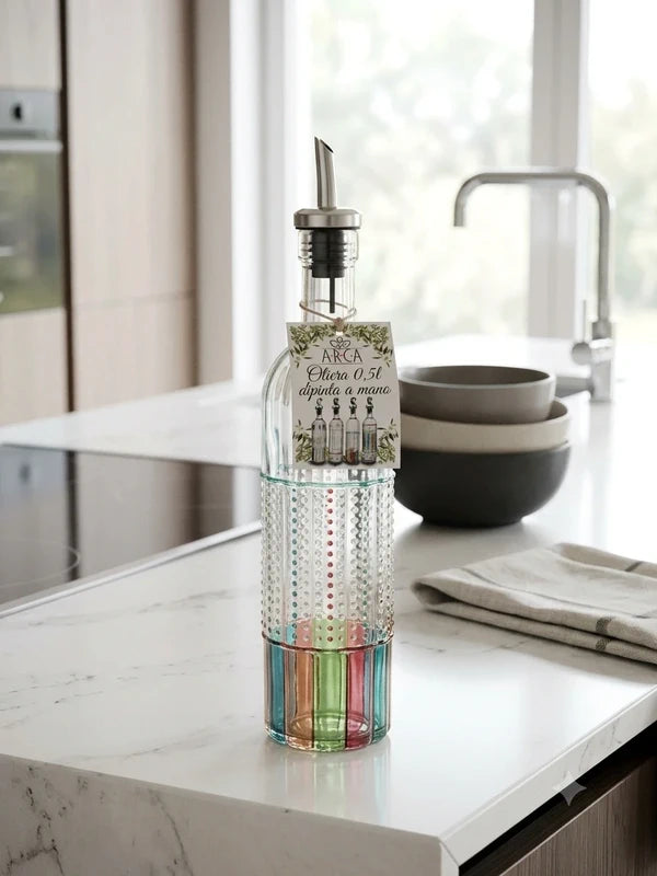 Oliera in vetro decorata con dosatore 500 ml